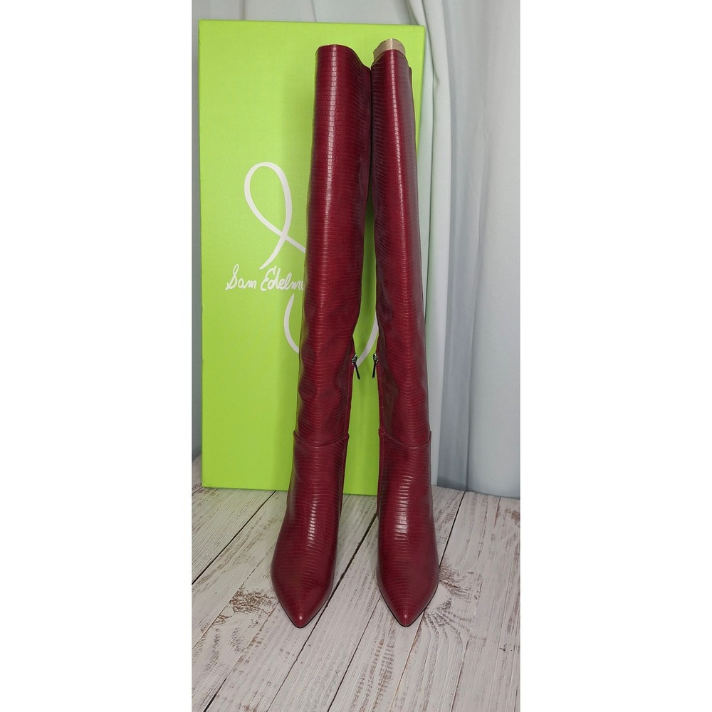 Sam Edelman Ursula Rhubarb Pointed Toe High Knee Kitten Skinny Heel Boot 6M*